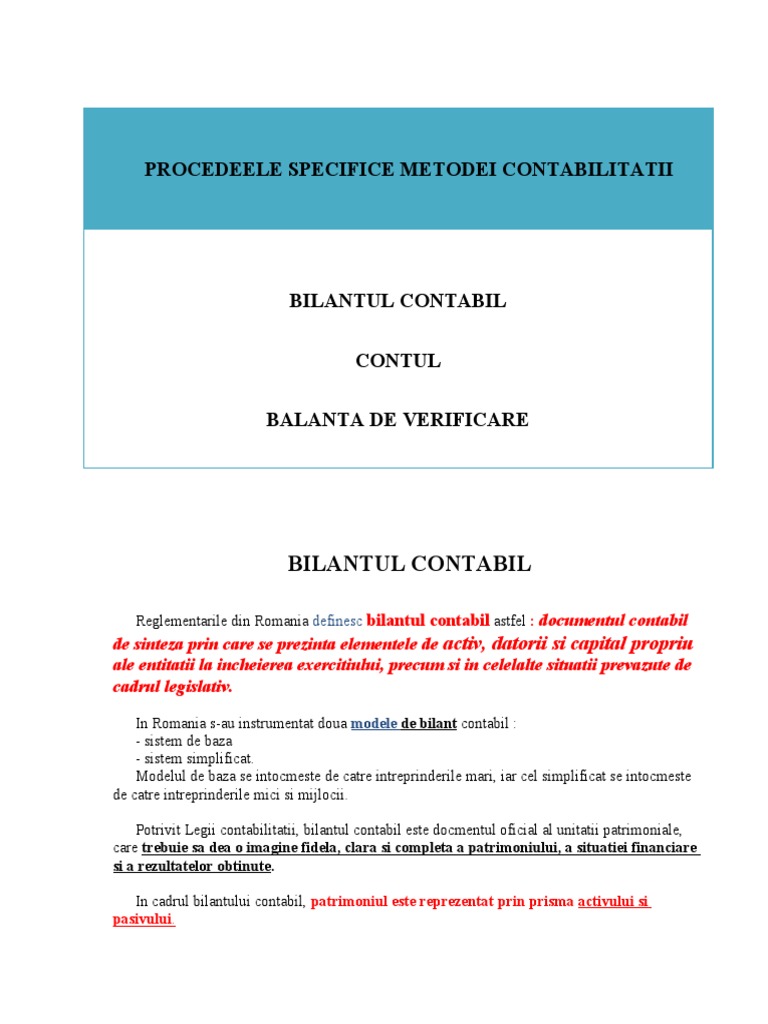 12 Bilantul - Procedee Specifice Metodei Contabilitatii | PDF
