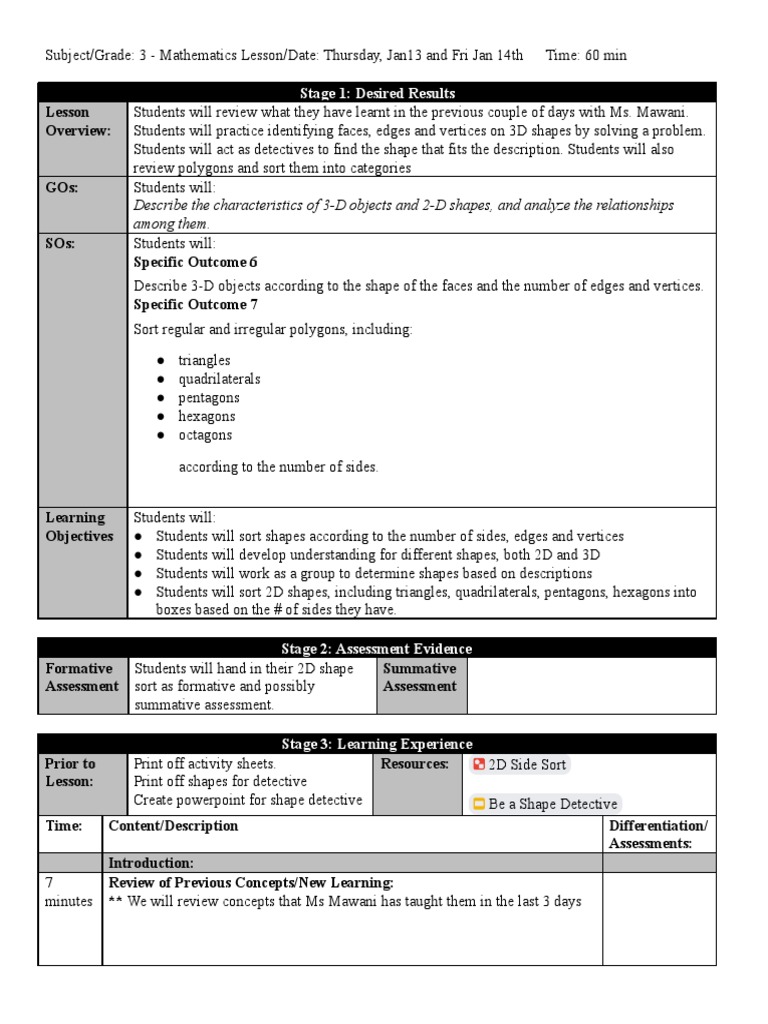 2d And 3d Shapes Sequence Lesson Plan Download Free Pdf Shape