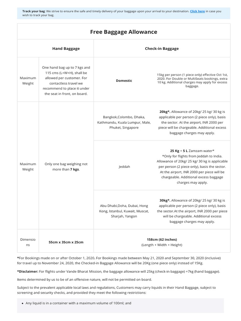Baggage Allowance, IndiGo Baggage Allowance IndiGo PDF Transport