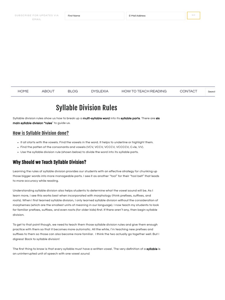 Syllable Division Rules - Sarah's Teaching Snippets | PDF | Consonant ...