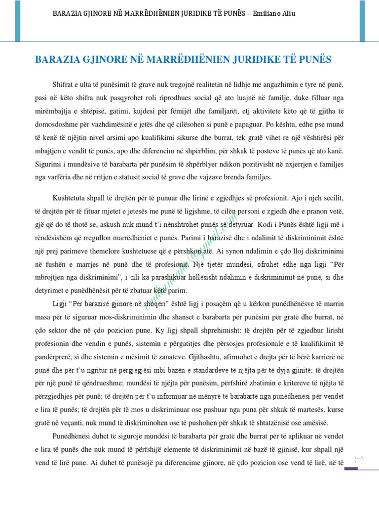 Barazia Gjinore Ne Marredhenien Juridike Pdf