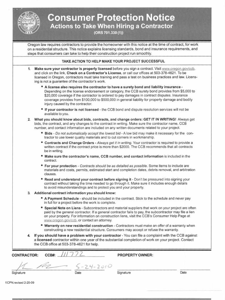 CCB Information Notice | Download Free PDF | General Contractor ...