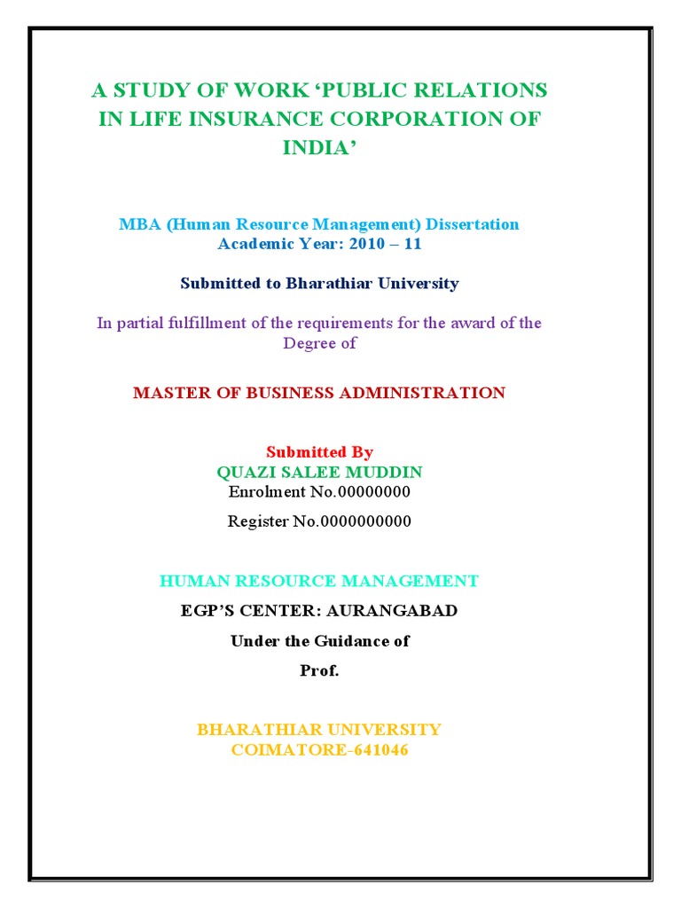 Public Relations in LIC: MBA Study | PDF