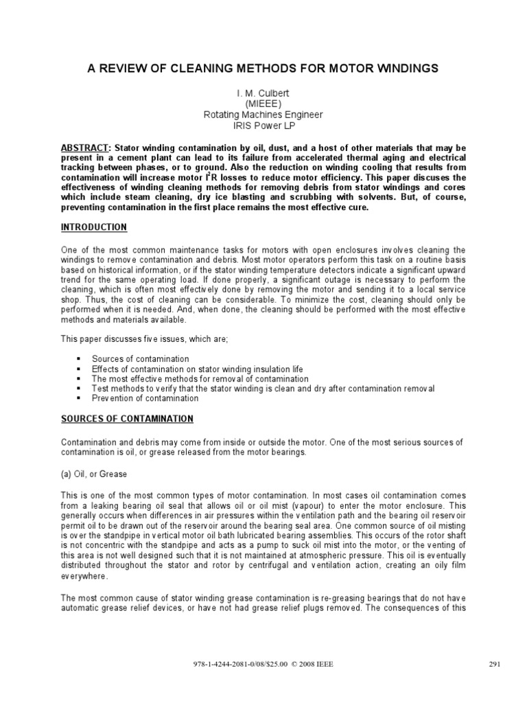 A Review of Cleaning Methods For Motor Windings PDF Electric Motor