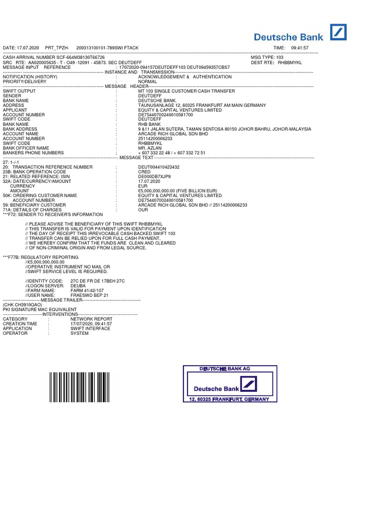 RHB Bank SWIFT Transfer Receipt | PDF | Banks | Payments