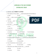 Grammar & Vocab Course Entrance Test: I. Choose The Correct Answer