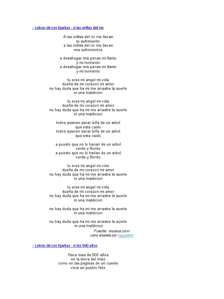 Letras de Los Kjarkas | PDF | Amor