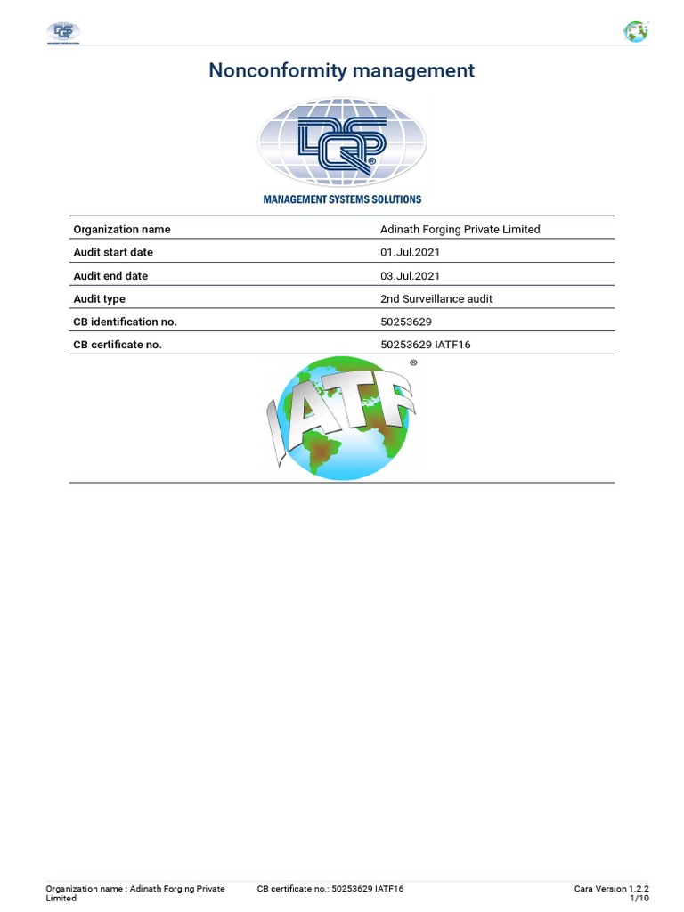 Nonconformity Report: Adinath Forging | PDF | Iso 9000 | Audit