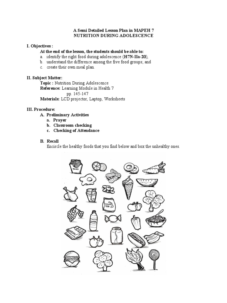 Adolescent Nutrition Lesson Plan | PDF | Foods | Nutrients