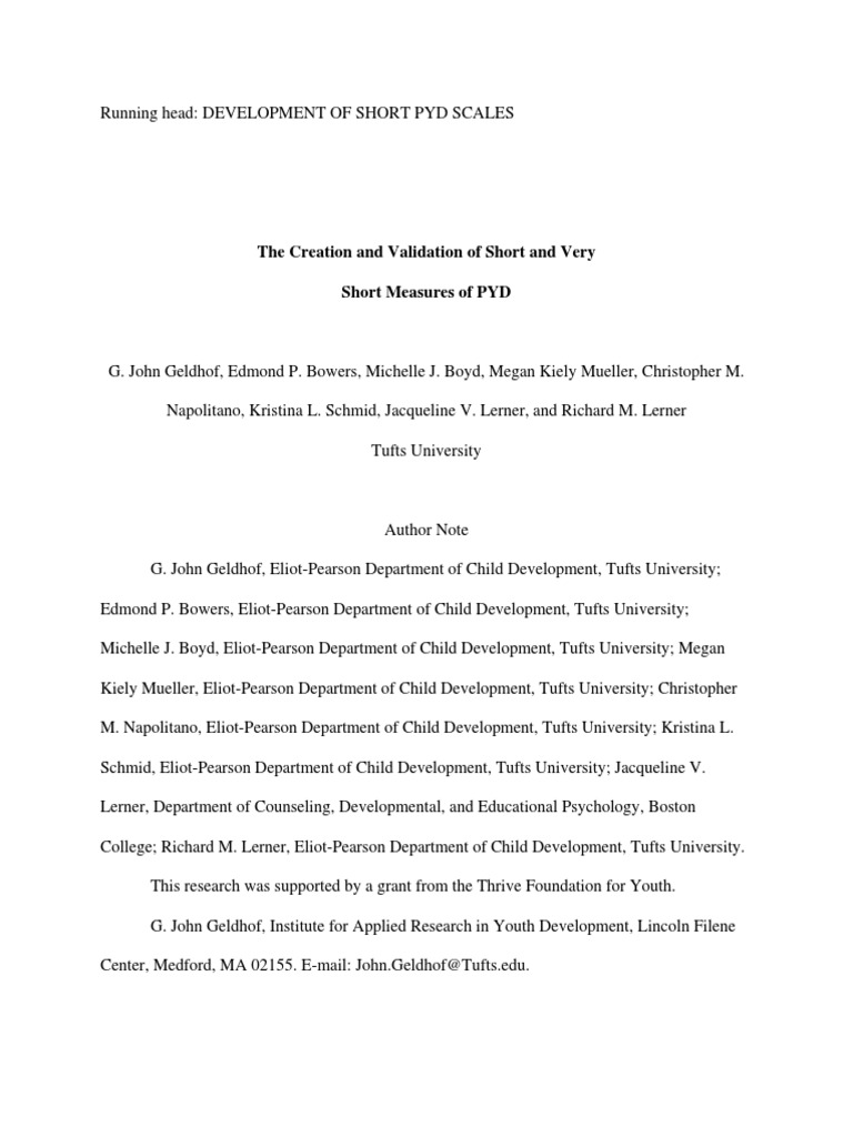 Short Measures of Positive Youth Development | PDF | Factor Analysis ...