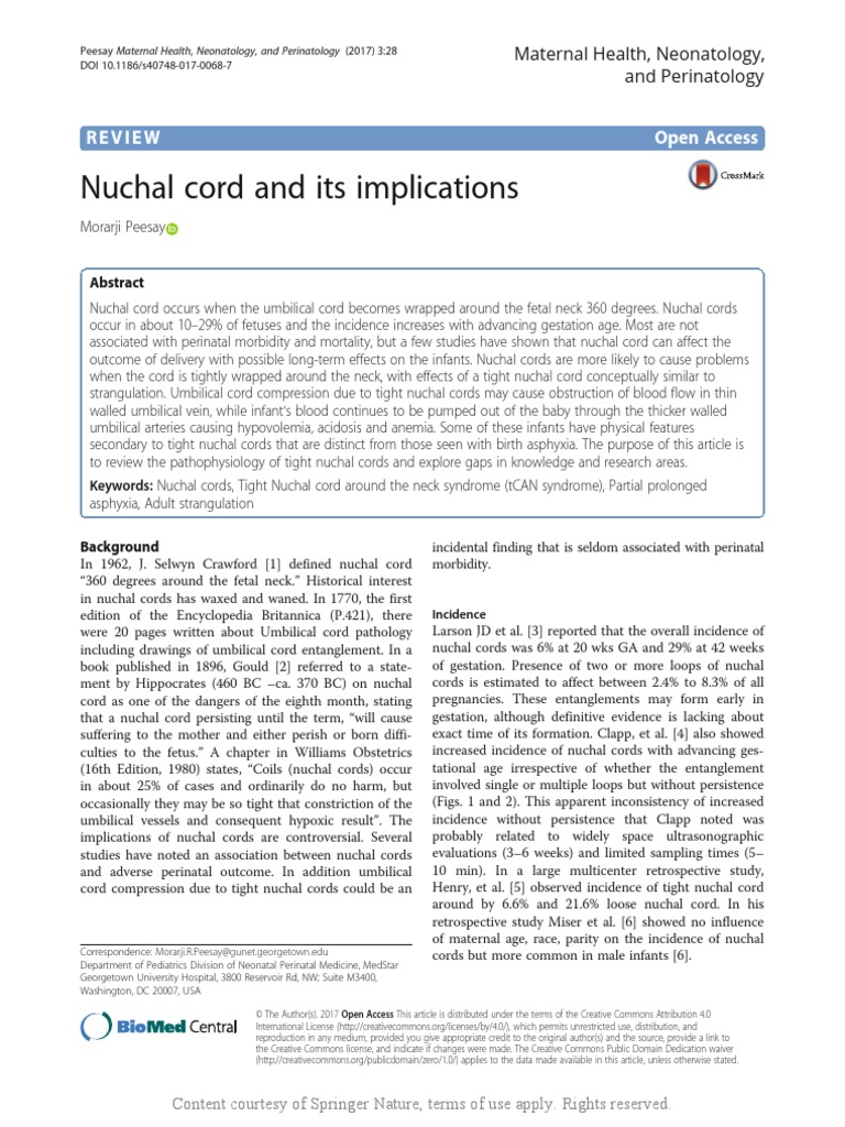 Nuchal Cord and Its Implications PDF Fetus Childbirth