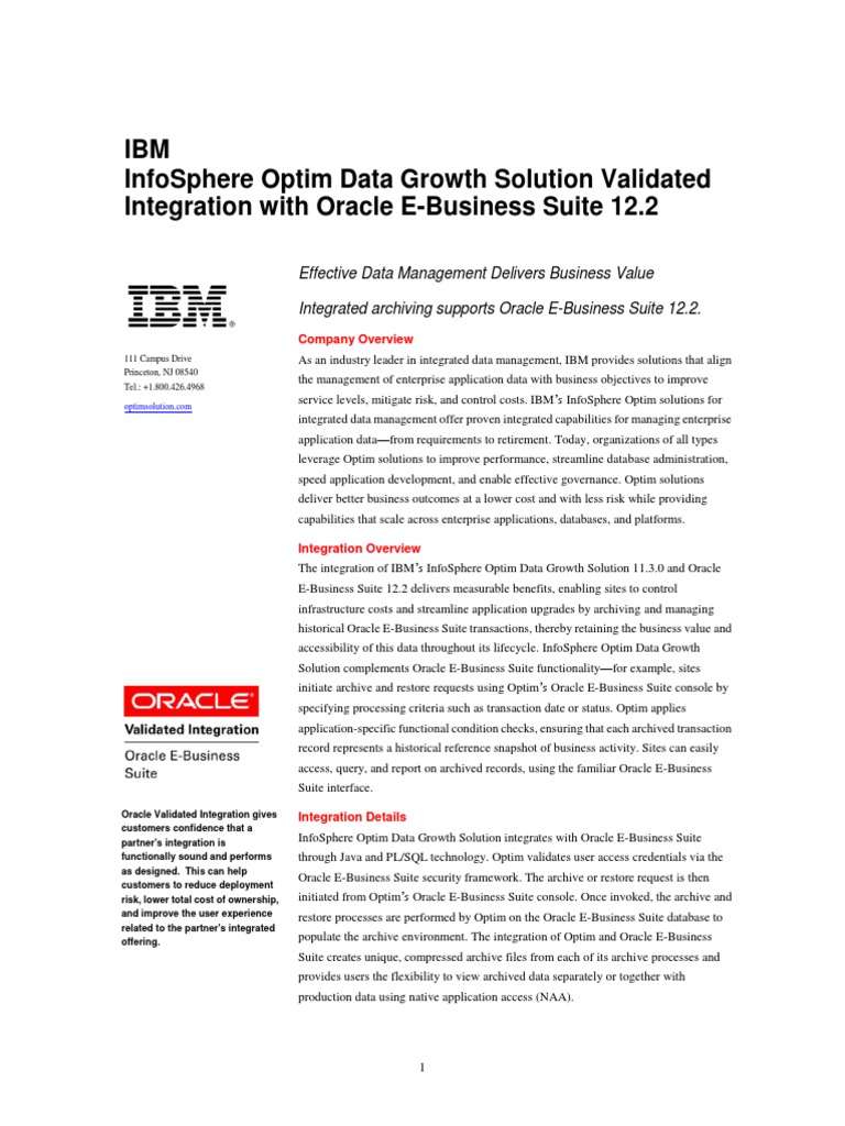 Ibm Infosphere Optim Data Growth Solution Validated Integration With