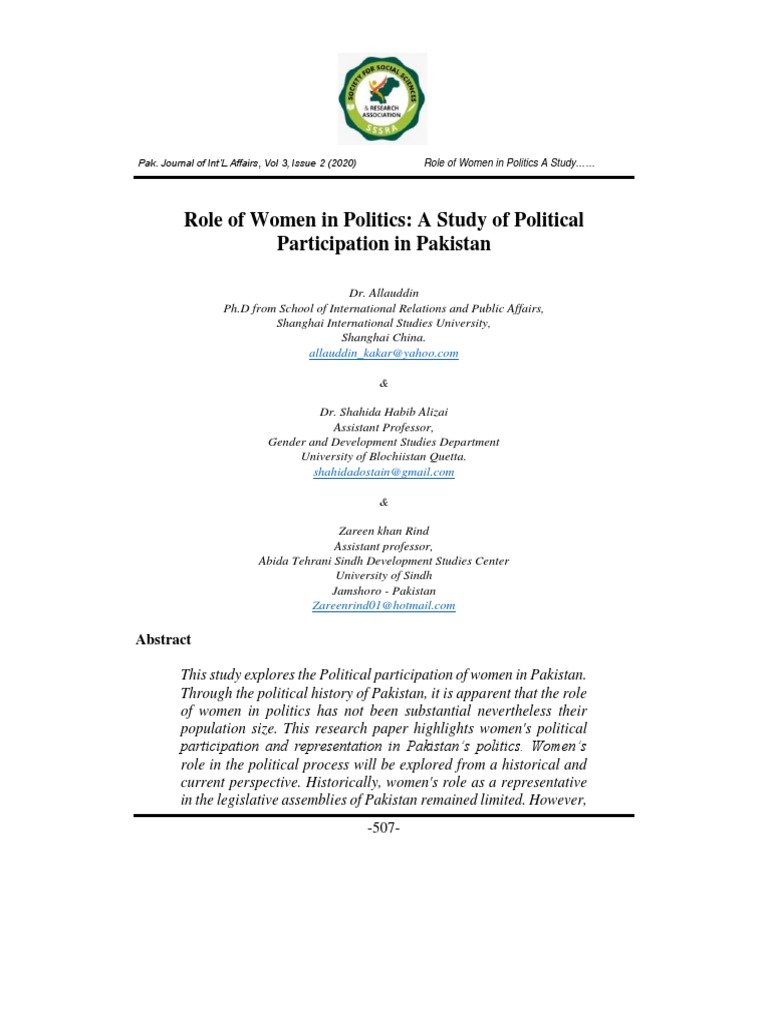 Role of Women in Politics: A Study of Political Participation in ...