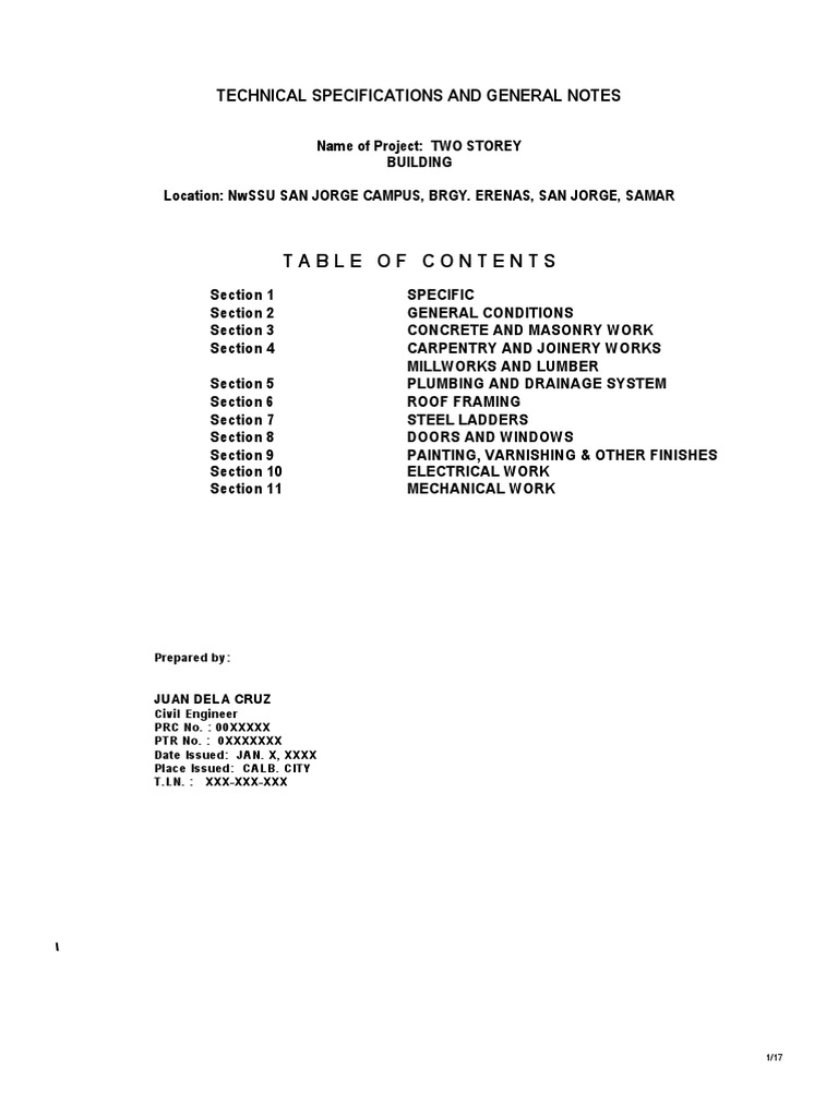 Specifications - Two Storey Building | PDF | Concrete | Sheet Metal