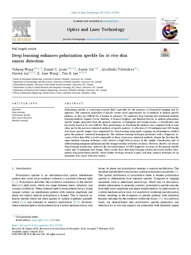 Optics and Laser Technology PDF Deep Learning Machine Learning