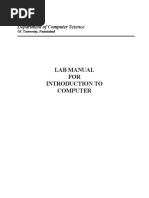 Lab Manual FOR Introduction To Computer: Department of Computer Science