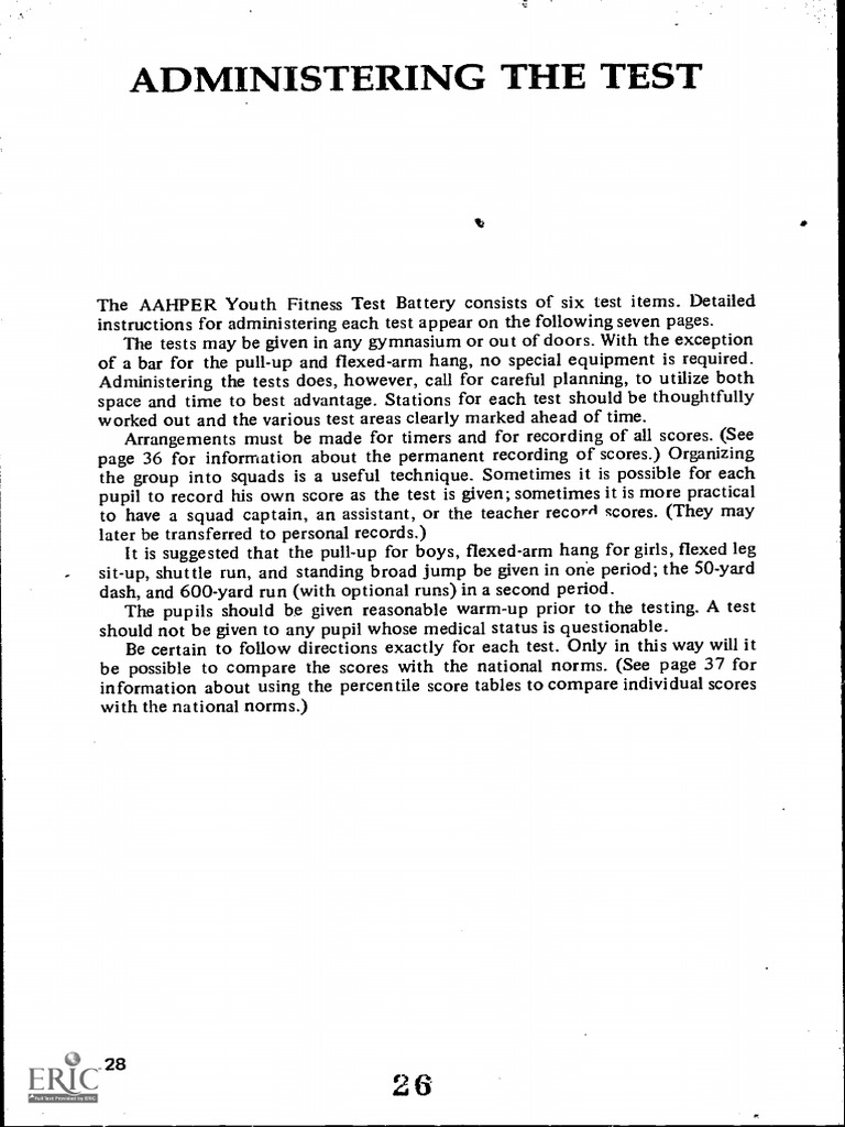 Administering the Youth Fitness Test Battery Detailed Instructions for