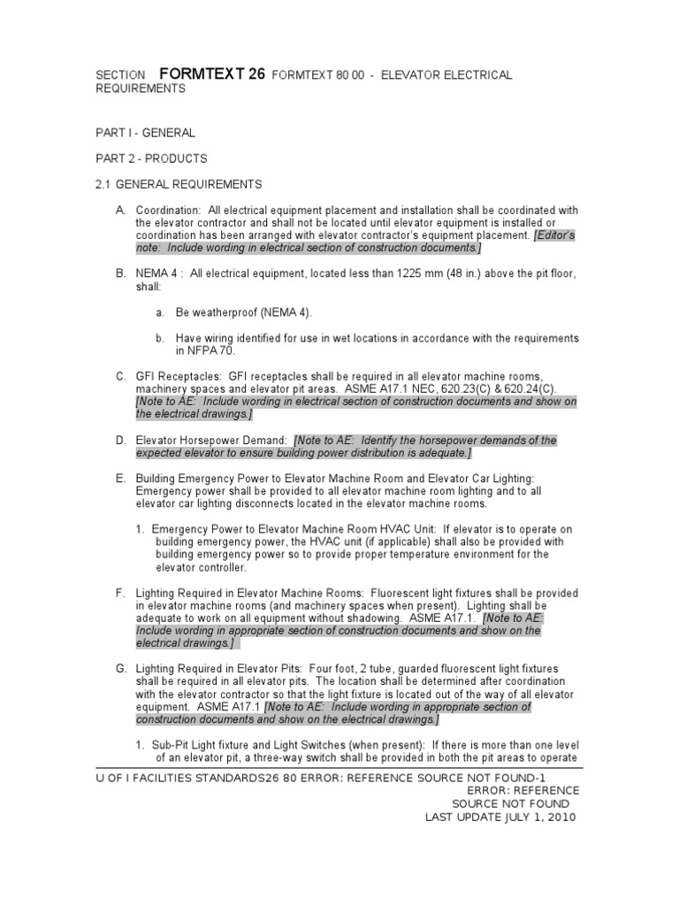 26 80 00 Elevator Electrical Requirements PDF