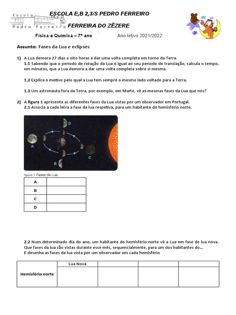 Ficha de W - Fases Da Lua e Eclipses | PDF | Eclipse | Lua