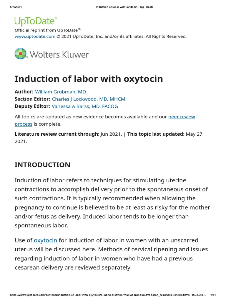 Induction of Labor With Oxytocin UpToDate PDF Childbirth