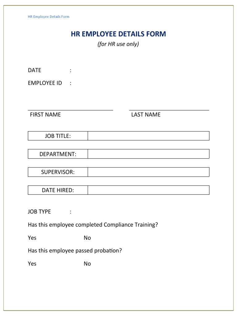 HR Employee Details Form PDF