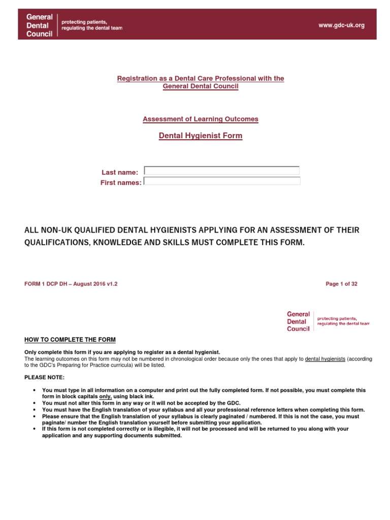 Registration as a Dental Care Professional with the General Dental