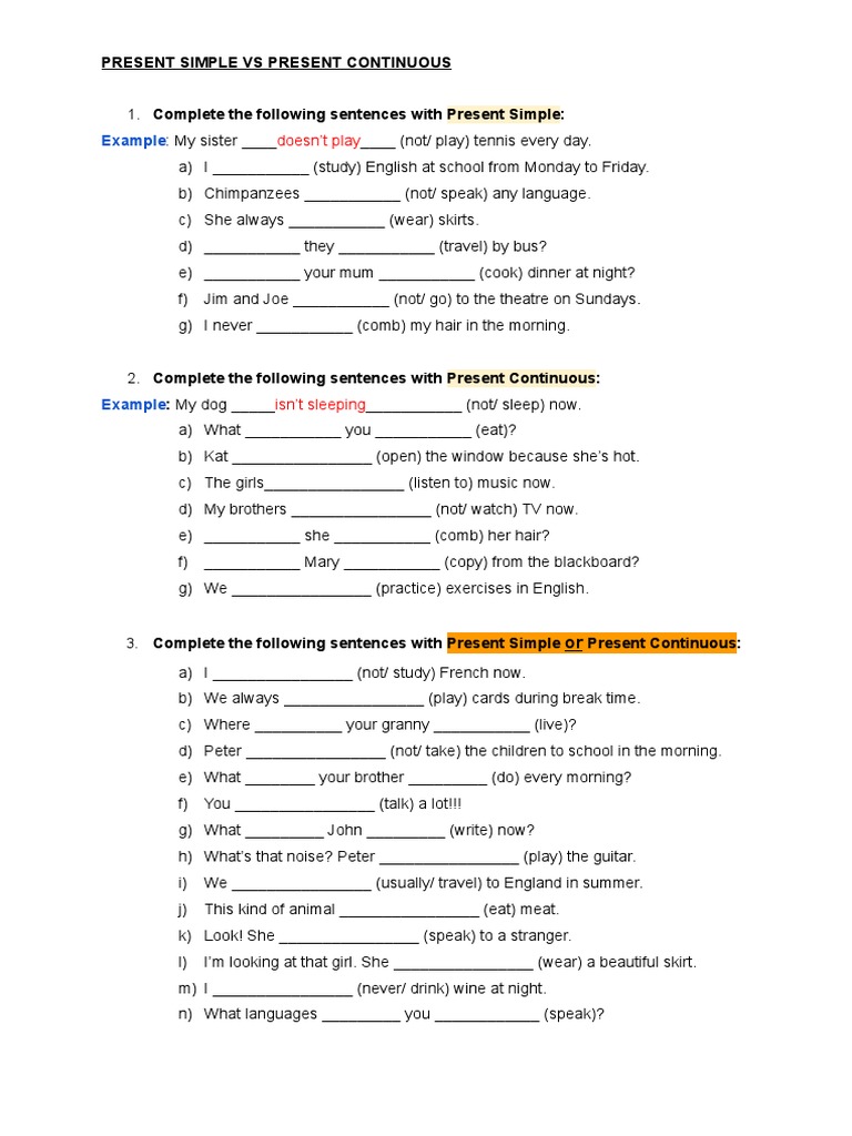 Present Simple vs Continuous Exercises | PDF | Foreign Language Studies