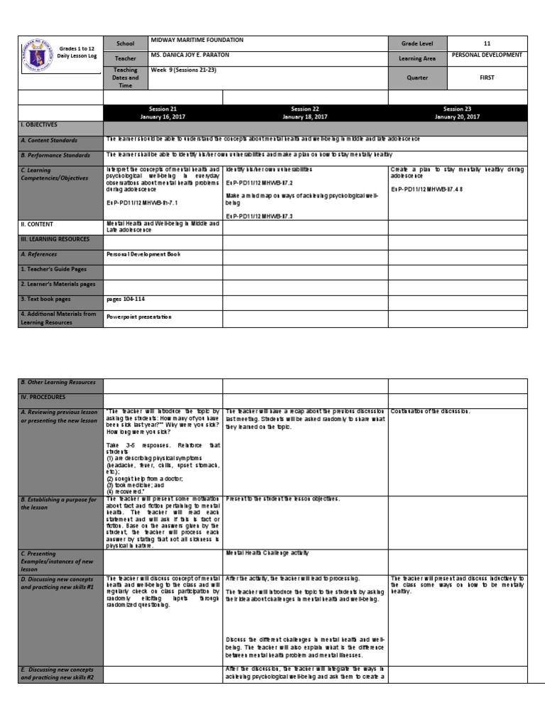 Grade 11 Personal Development Guide | PDF | Teachers | Psychology