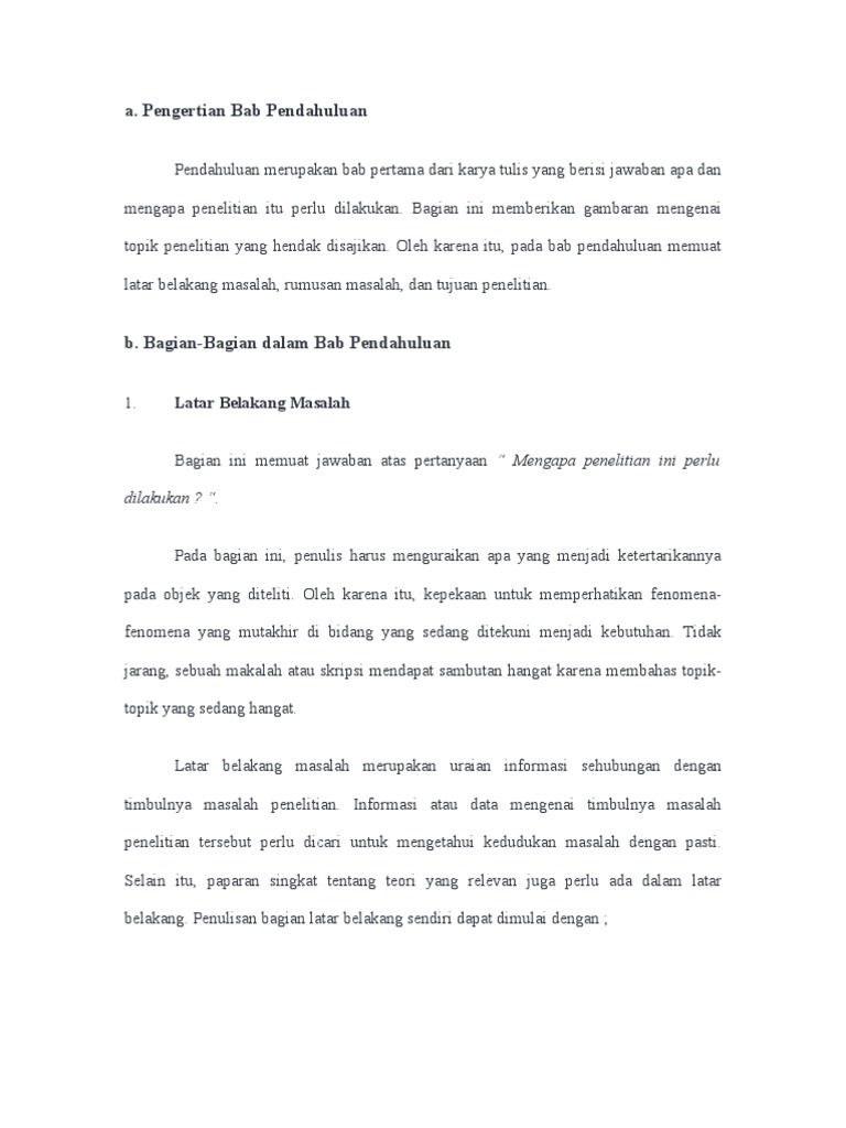 Pengertian Bab Pendahuluan dan BagianBagiannya dalam