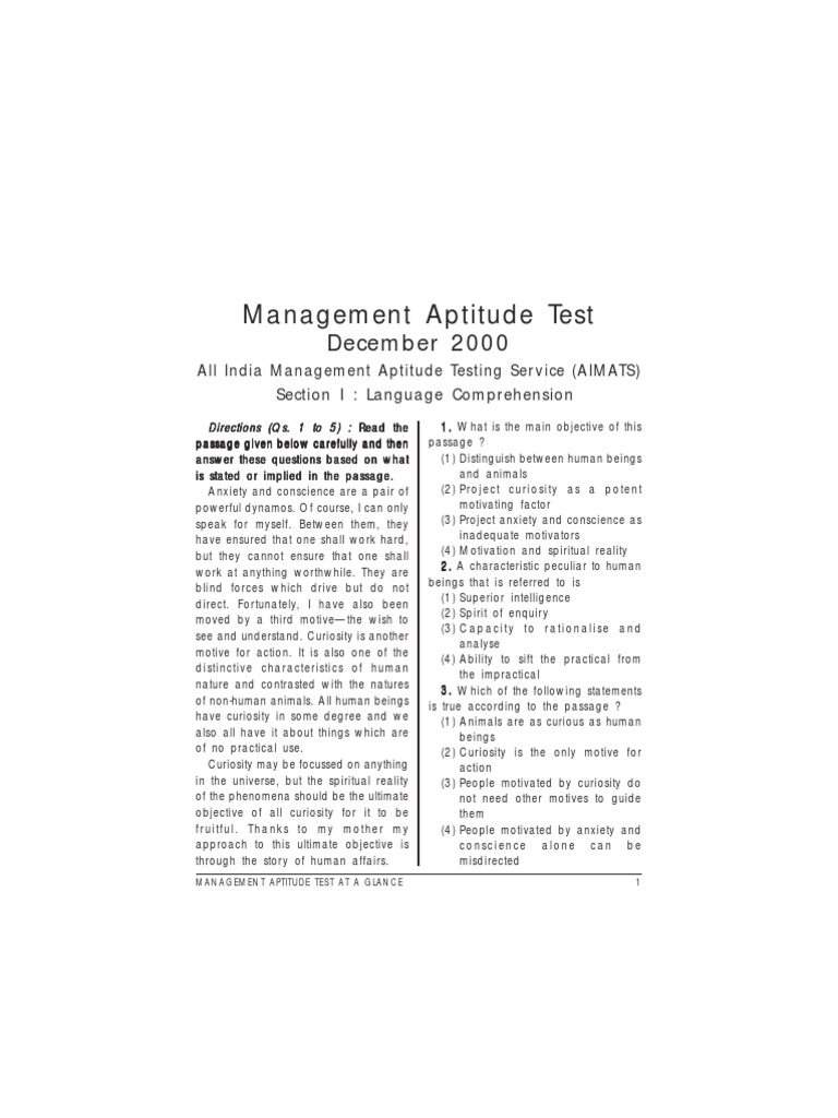 Management Aptitude Test Overview | PDF
