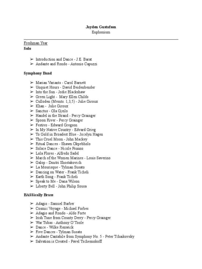 Jayden Gustafson's Euphonium Repertoire | PDF | Symphony | Classical Music
