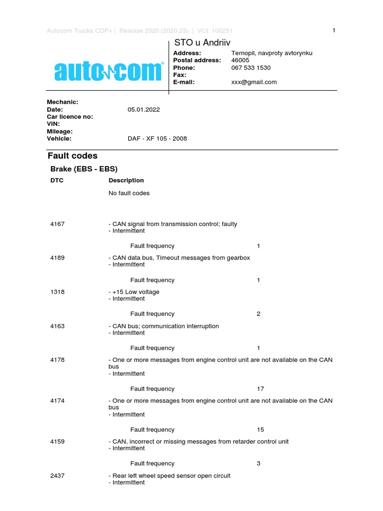DAF XF 105 Fault Codes Overview | PDF | Transmission (Mechanics) | Land ...