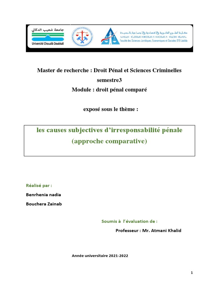 Causes subjectives d'irresponsabilité pénale | PDF | Crimes | Crime et ...