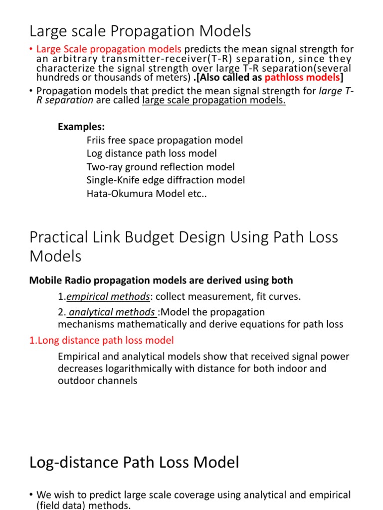 Large Scale Propagation Models Overview | PDF | Radio Propagation ...