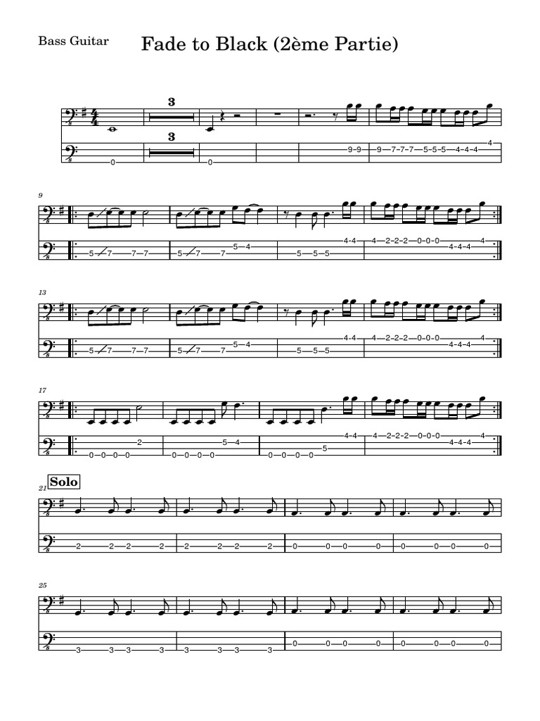 Fade To Black (2ème Partie) Bass Guitar PDF Guitar Family