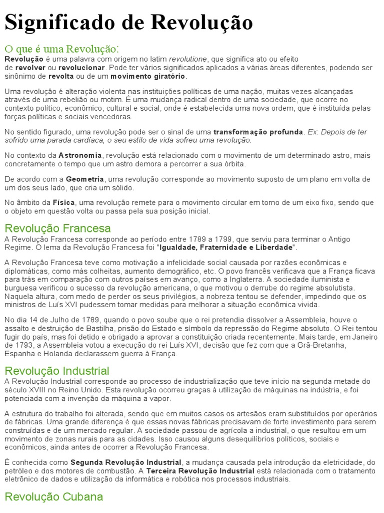 Significado e Tipos de Revolução | PDF | Revolução Francesa | Revolução ...
