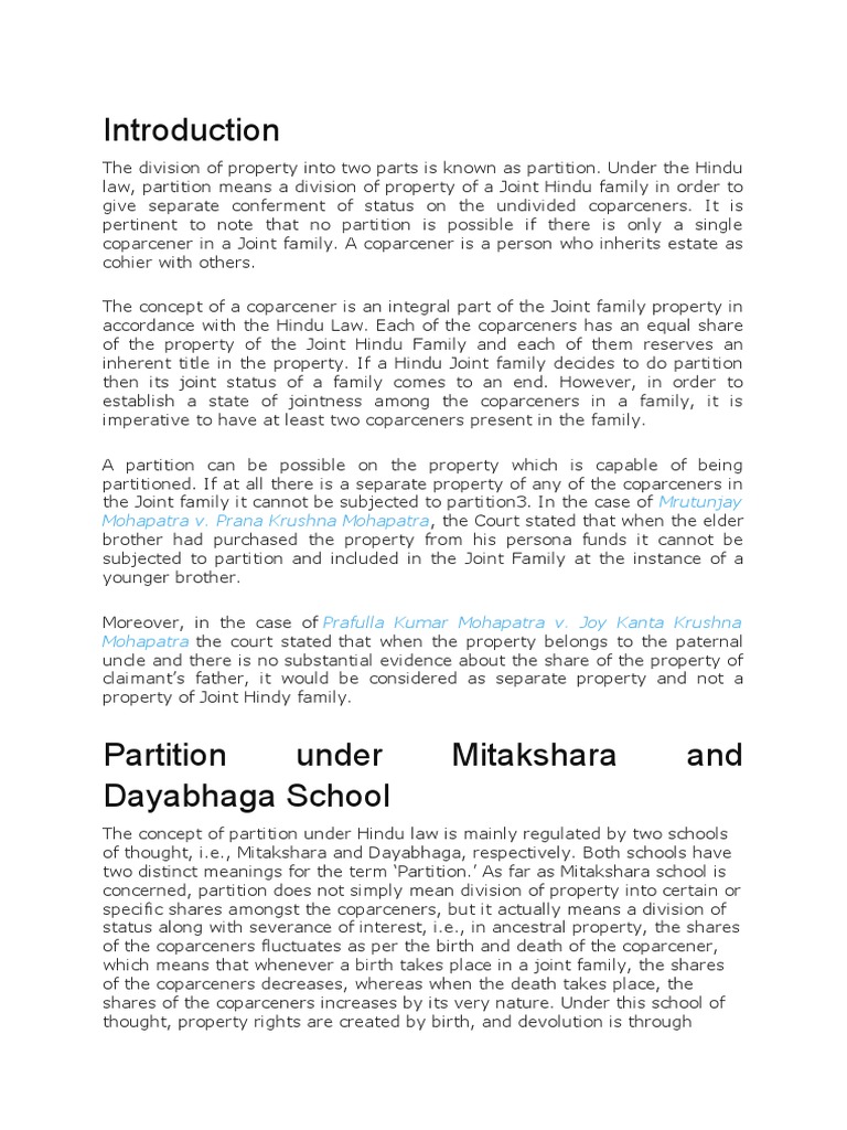 Partition of Hindu Joint Family Property PDF Concurrent Estate Lawsuit