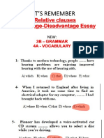 Let'S Remember: 1. Relative Clauses 2. Advantage-Disadvantage Essay
