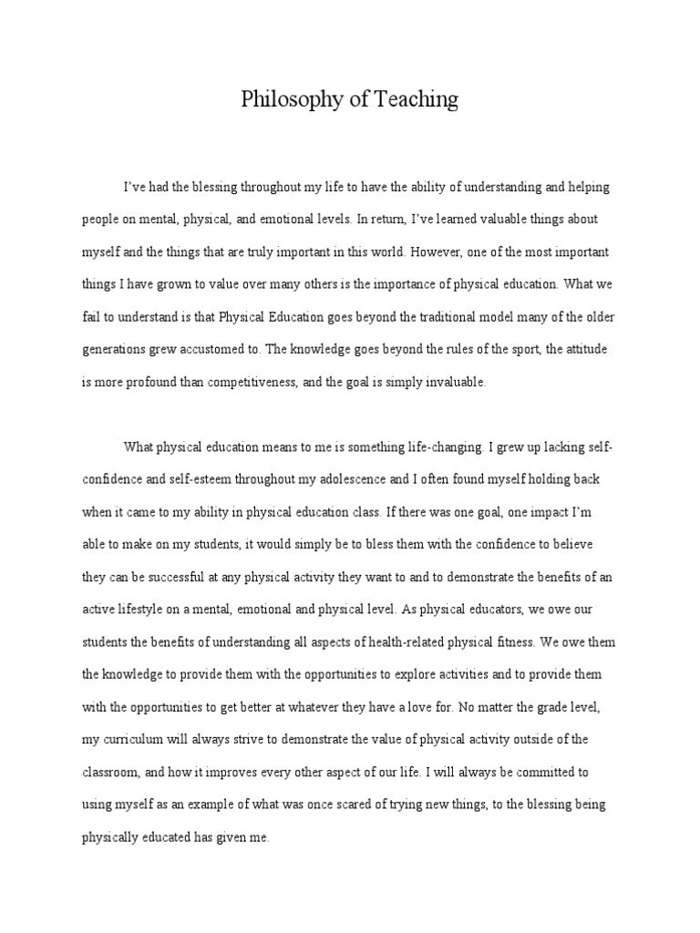 Teaching Philosophy Pdf Physical Education Rubric Academic