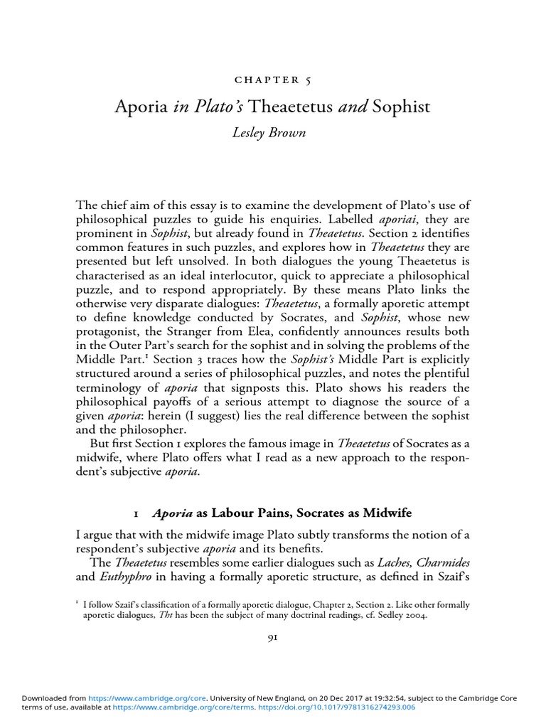 Aporia in Plato 'S Theaetetus and Sophist | PDF | Plato | Socrates