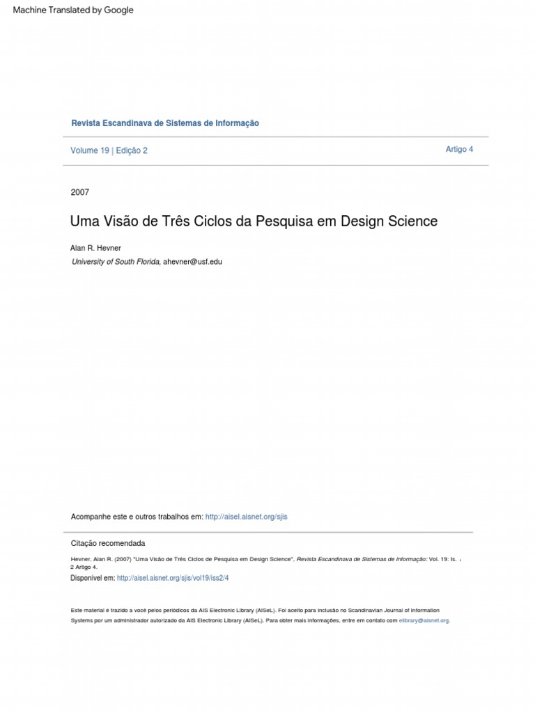 A Three Cycle View of Design Science Research | PDF | Science | Esboço