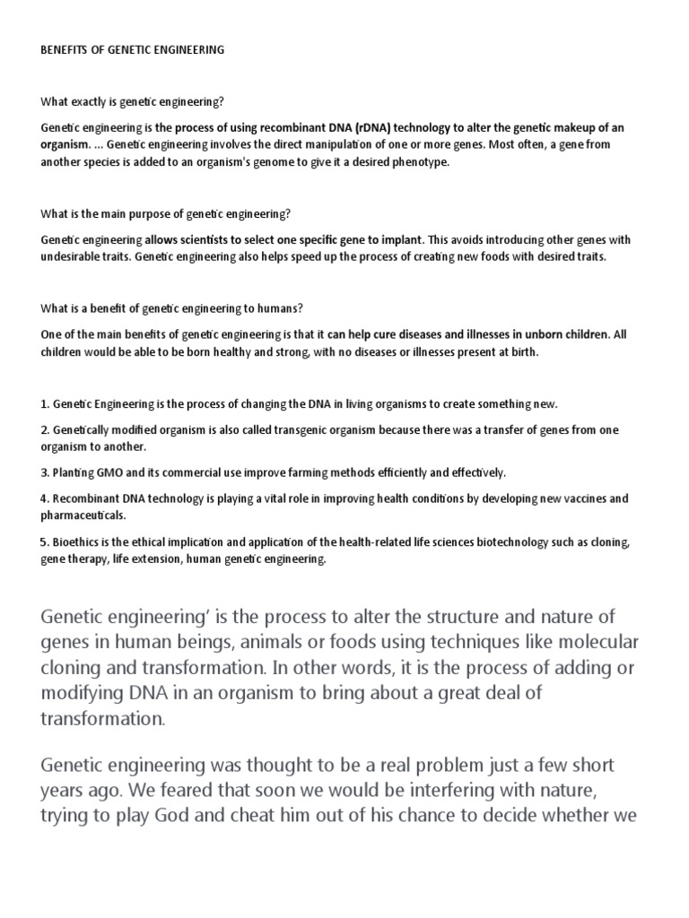 Benefits of Genetic Engineering | PDF | Evolution | Natural Selection