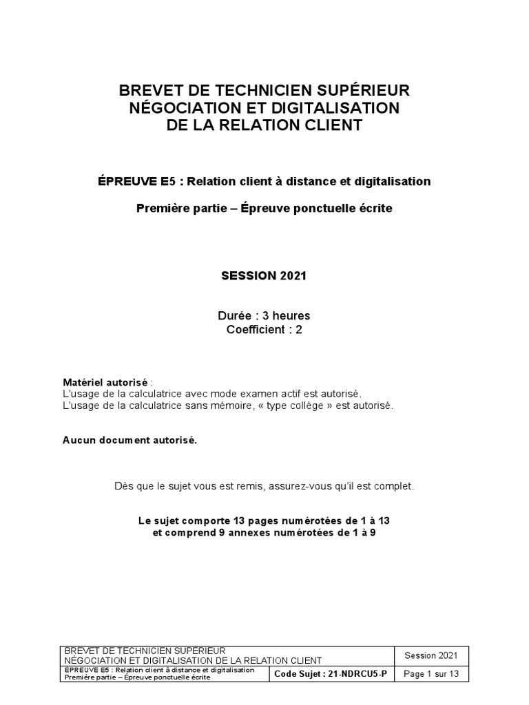 Bts Ndrc Culture Générale Corrigé BTS - NDRC - Sujet - E5 - 2021 - Arbrecadeau - Version - PDF | PDF | Études  sur la culture populaire et les médias | Réseaux sociaux