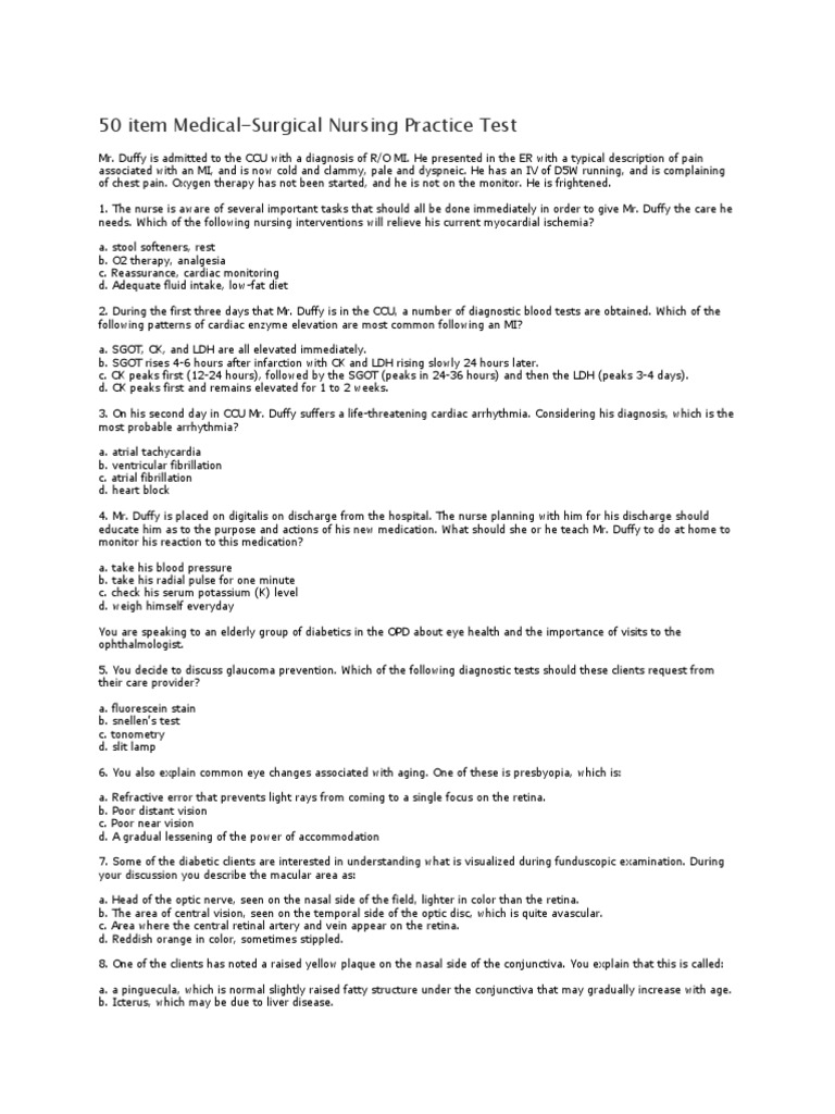 Medical-Surgical Nursing Practice Test | PDF | Coronary Circulation ...