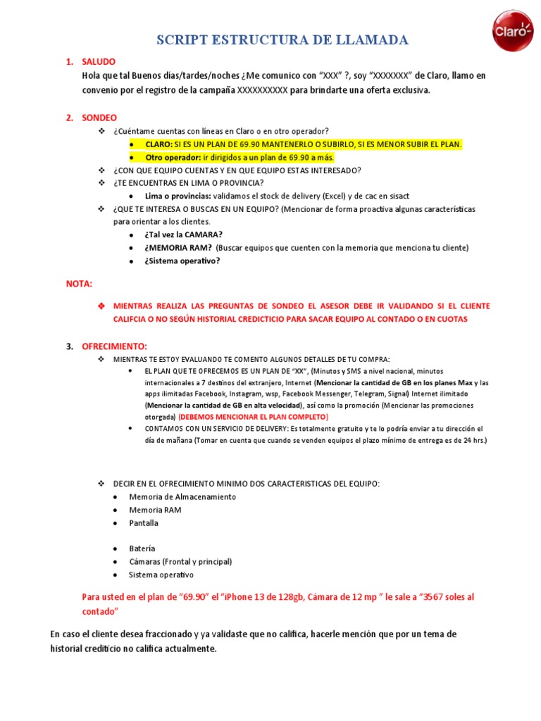 Script de Estructura de Llamada | PDF | Informática