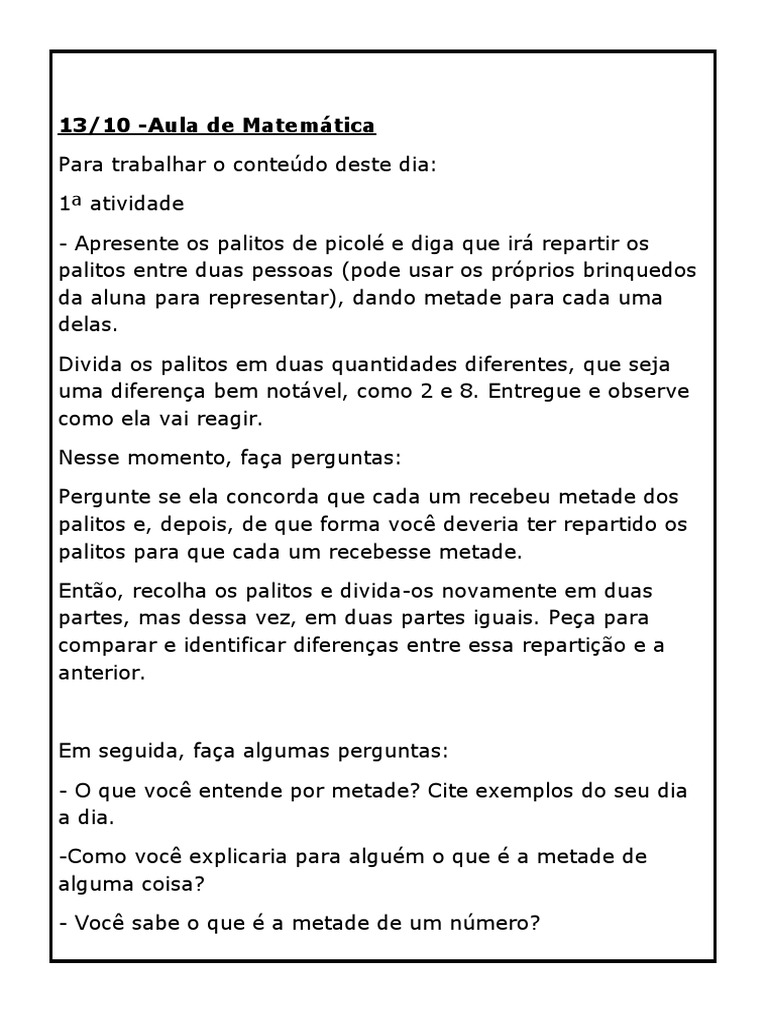 Metade de 13: Atividades Matemáticas | PDF | Gravuras | Caneta