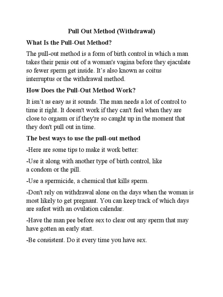 Pull Out Method (Withdrawal) What Is The PullOut Method? PDF
