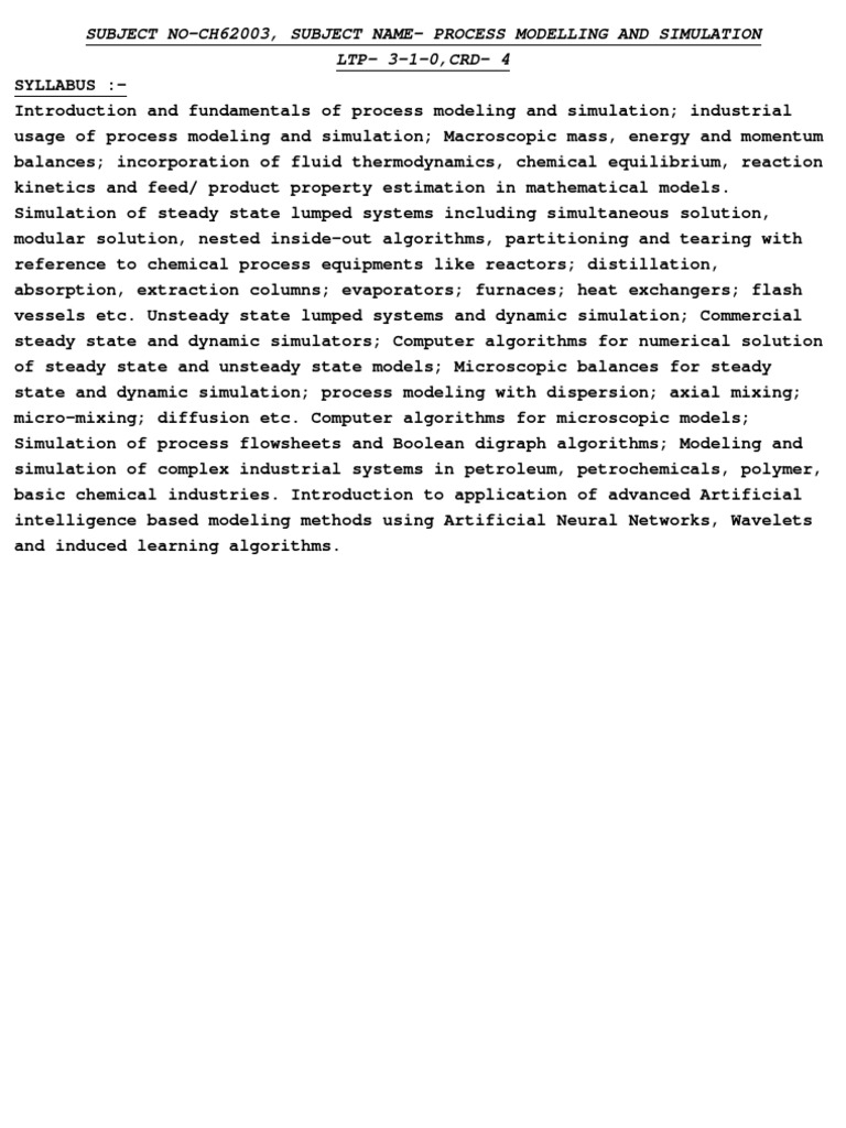 Process Modeling & Simulation Syllabus | PDF
