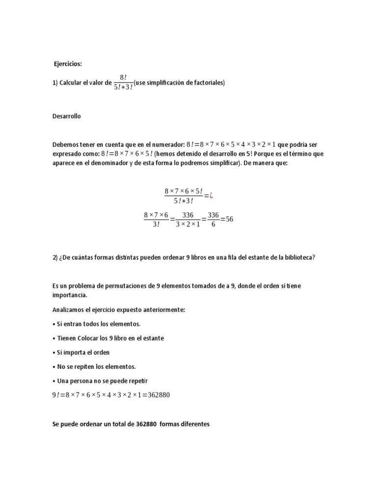 Ejercicios Resueltos de Factoriales | PDF | Matemáticas | Combinatoria