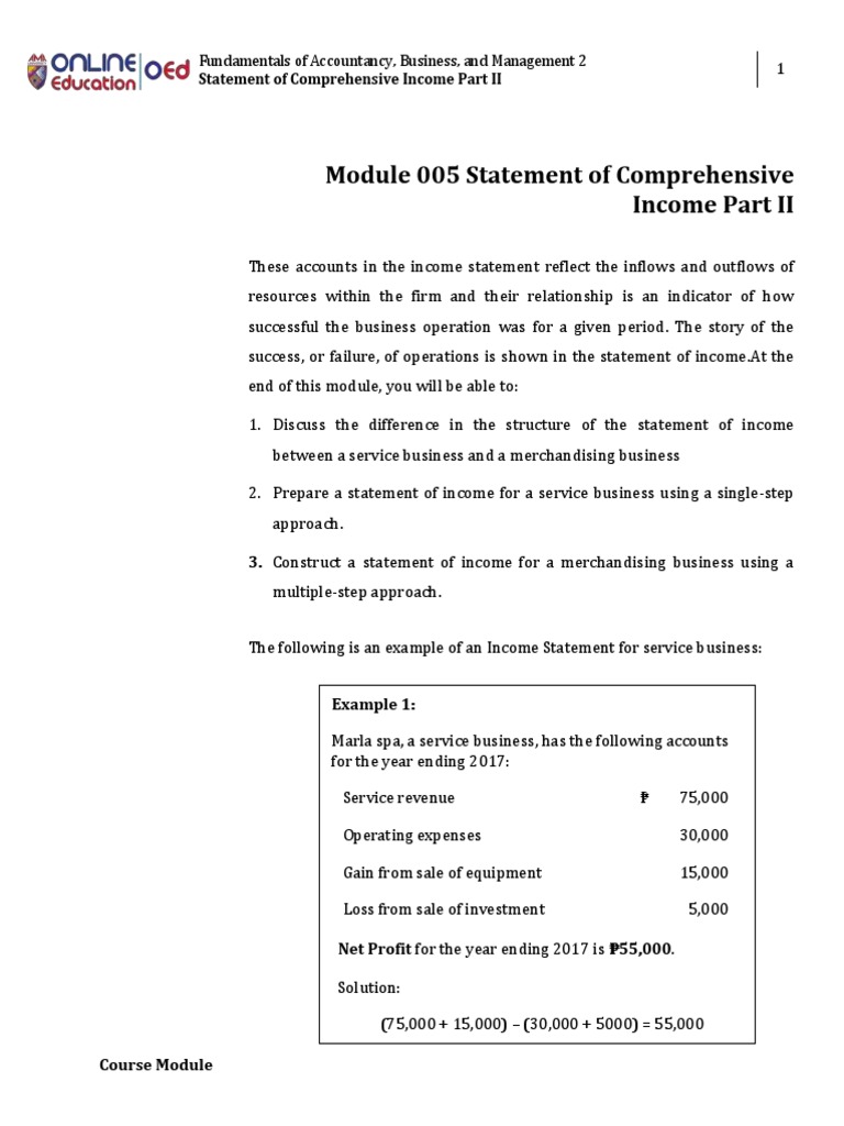 Week 006 - Module Statement of Comprehensive Income Part II | PDF ...